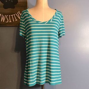 Cable & Gauge Blue & White Striped Short Sleeve Tee Top - XL